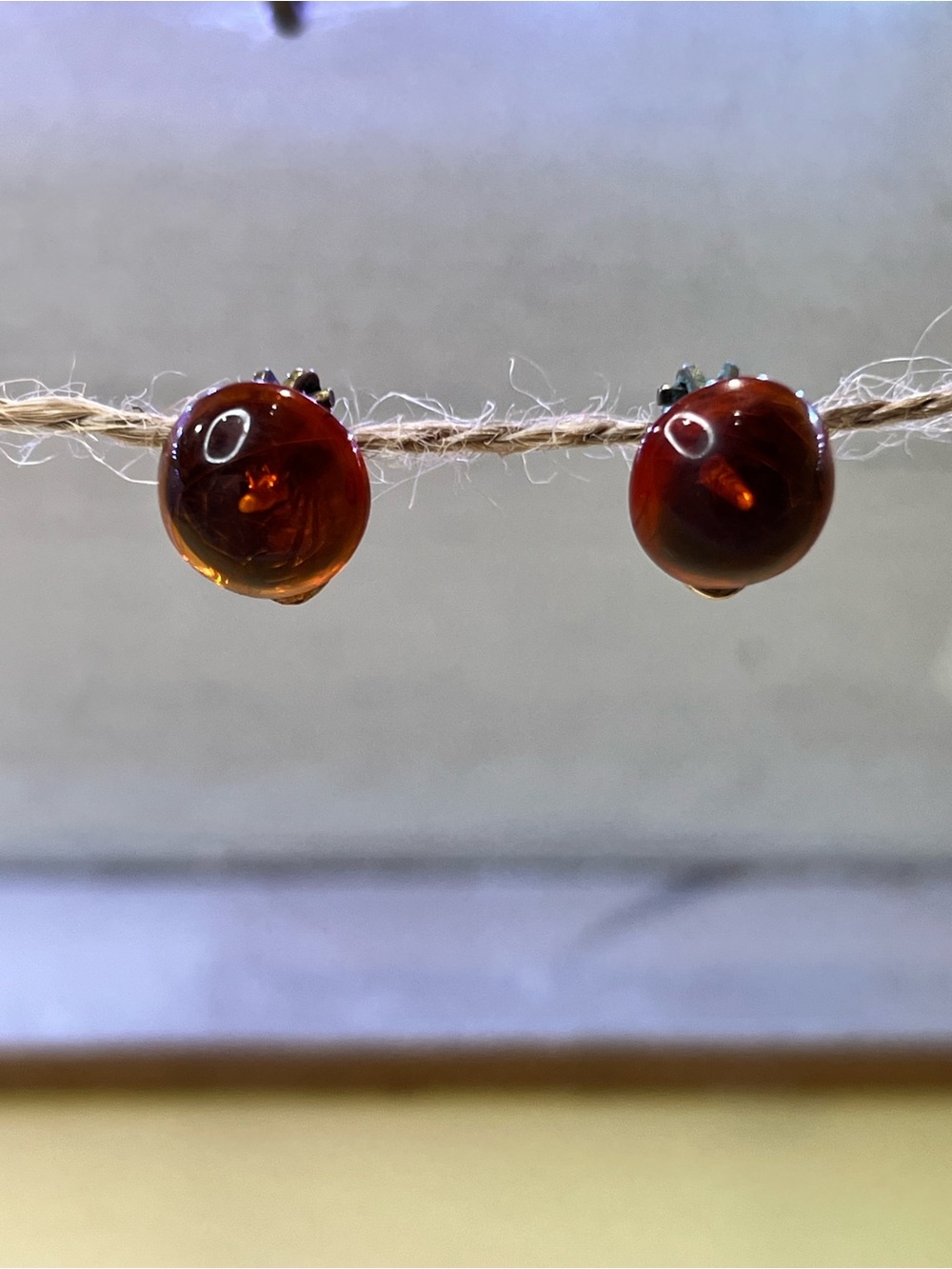 Amber Glass Stud Earrings - Deep Honey Brown